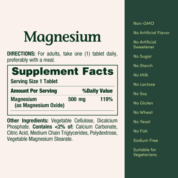 Nature's Bounty Magnesium, Bone and Muscle Health, Whole Body Support, Tablets, 500 Mg, 200 Ct - Image 6